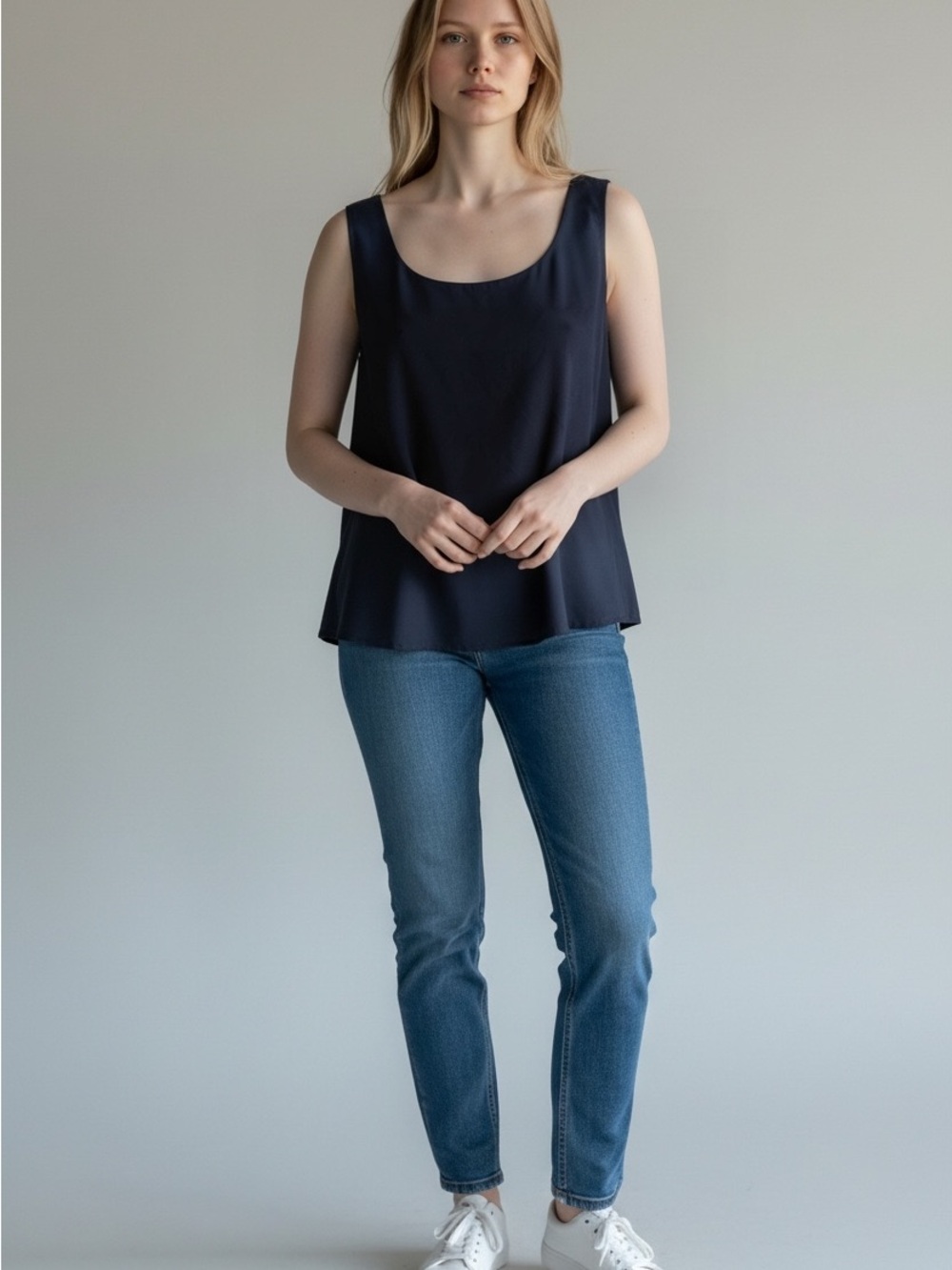Casual Corner Navy Scoop Neck Tank Top